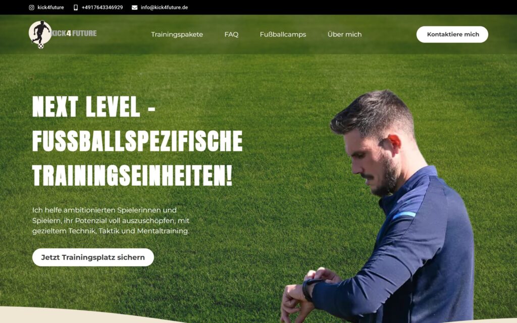 Website Kick4Future - Ansicht Desktop