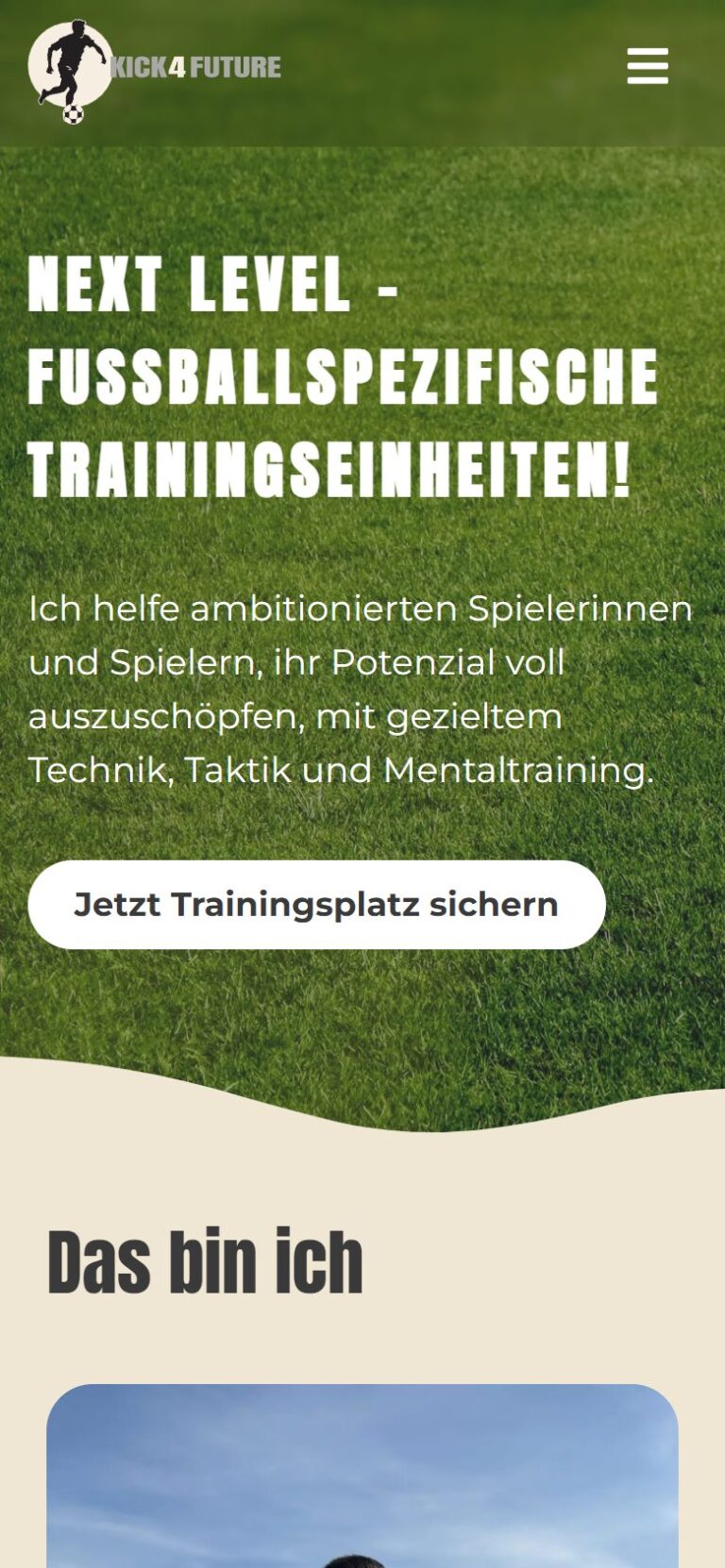 Website Kick4Future - Ansicht Smartphone