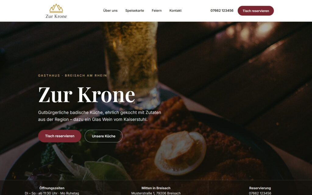 Website Zur Krone (Demo) - Ansicht Desktop