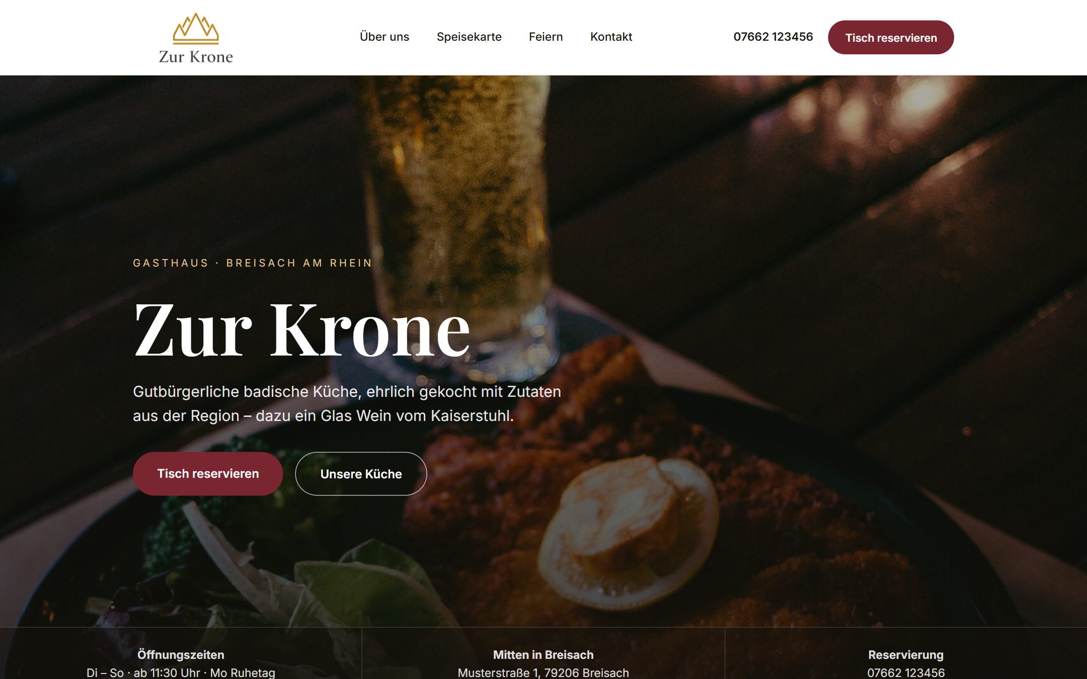 Website Zur Krone (Demo) - Ansicht Desktop