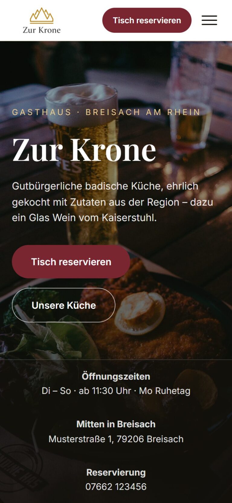 Website Zur Krone (Demo) - Ansicht Smartphone