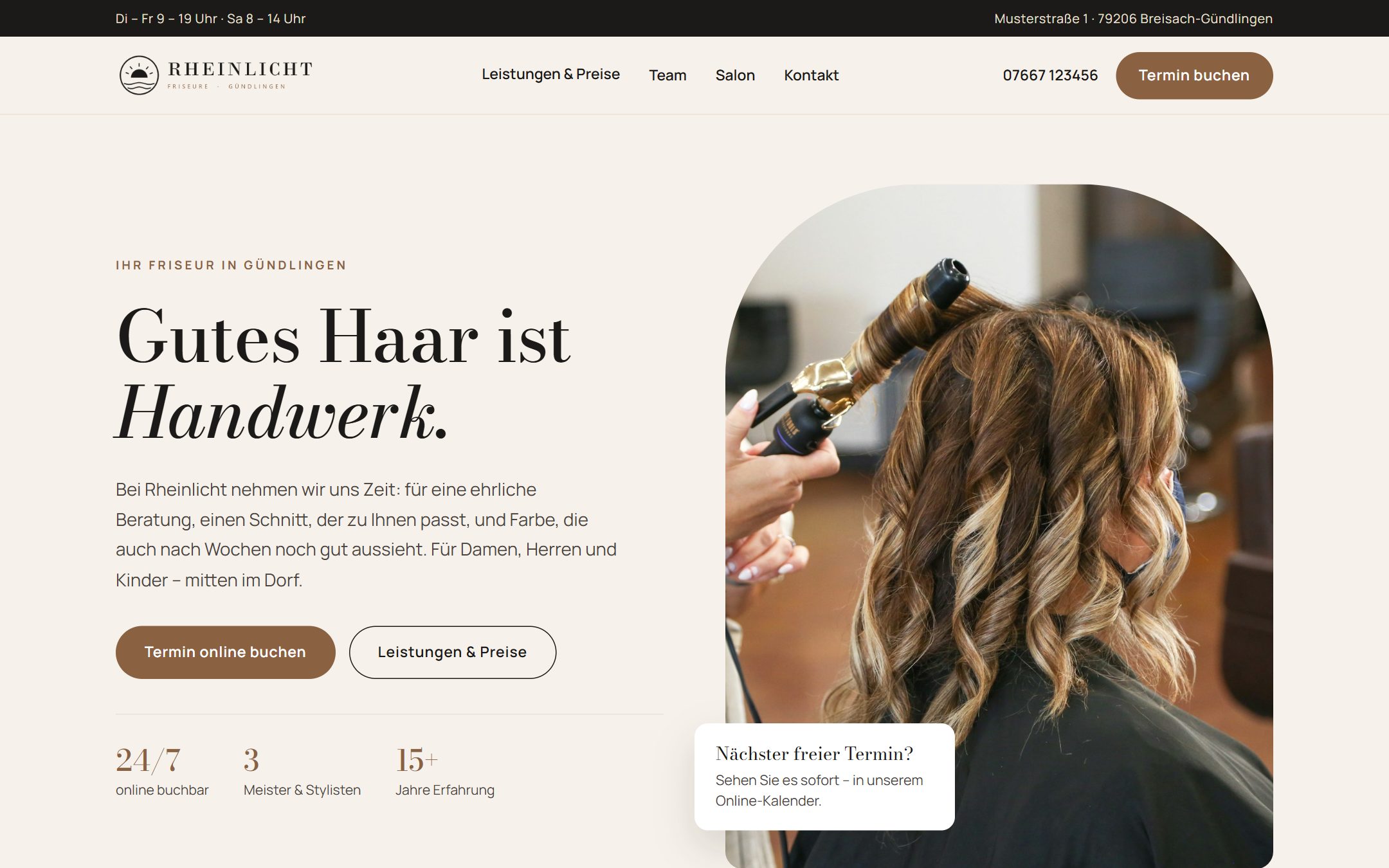 Website Rheinlicht Friseure (Demo) - Ansicht Desktop