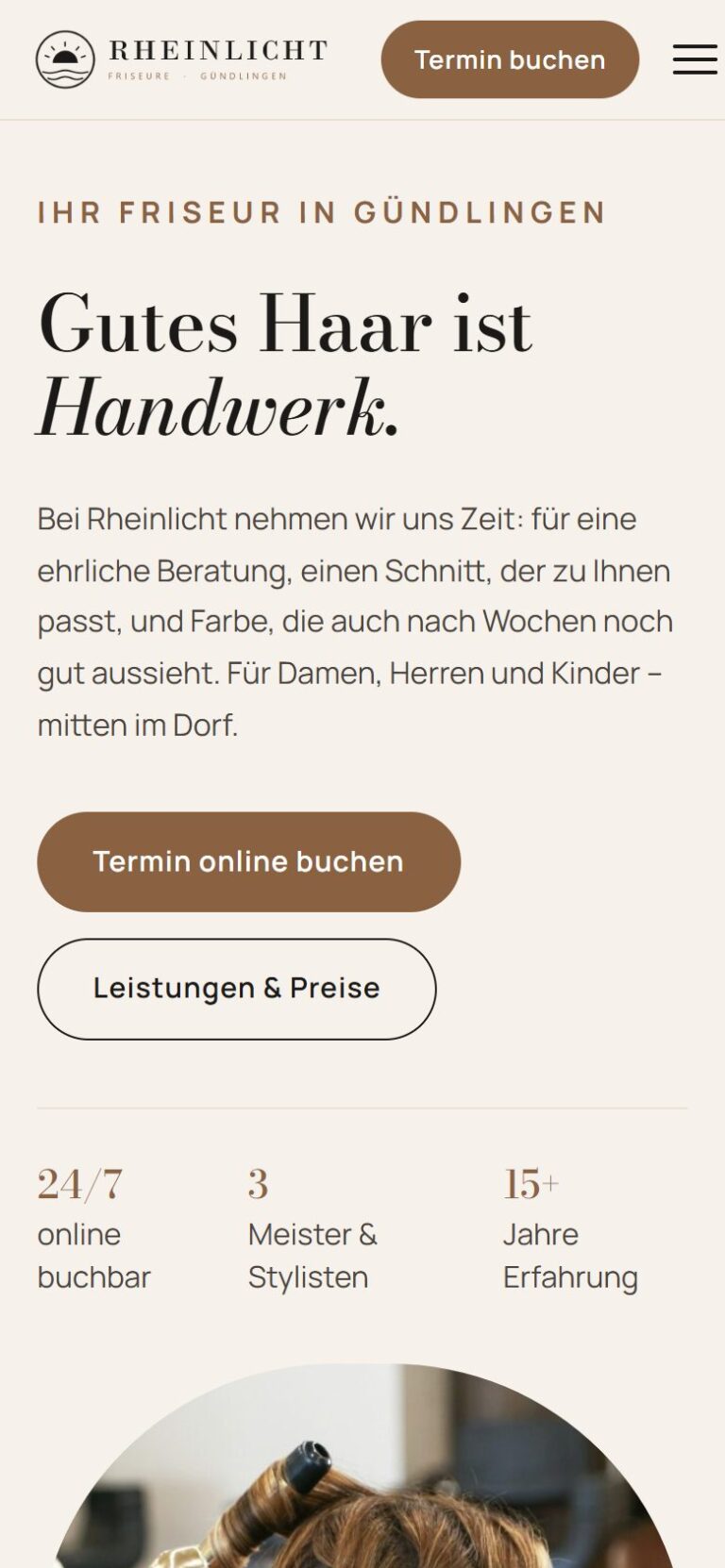 Website Rheinlicht Friseure (Demo) - Ansicht Smartphone