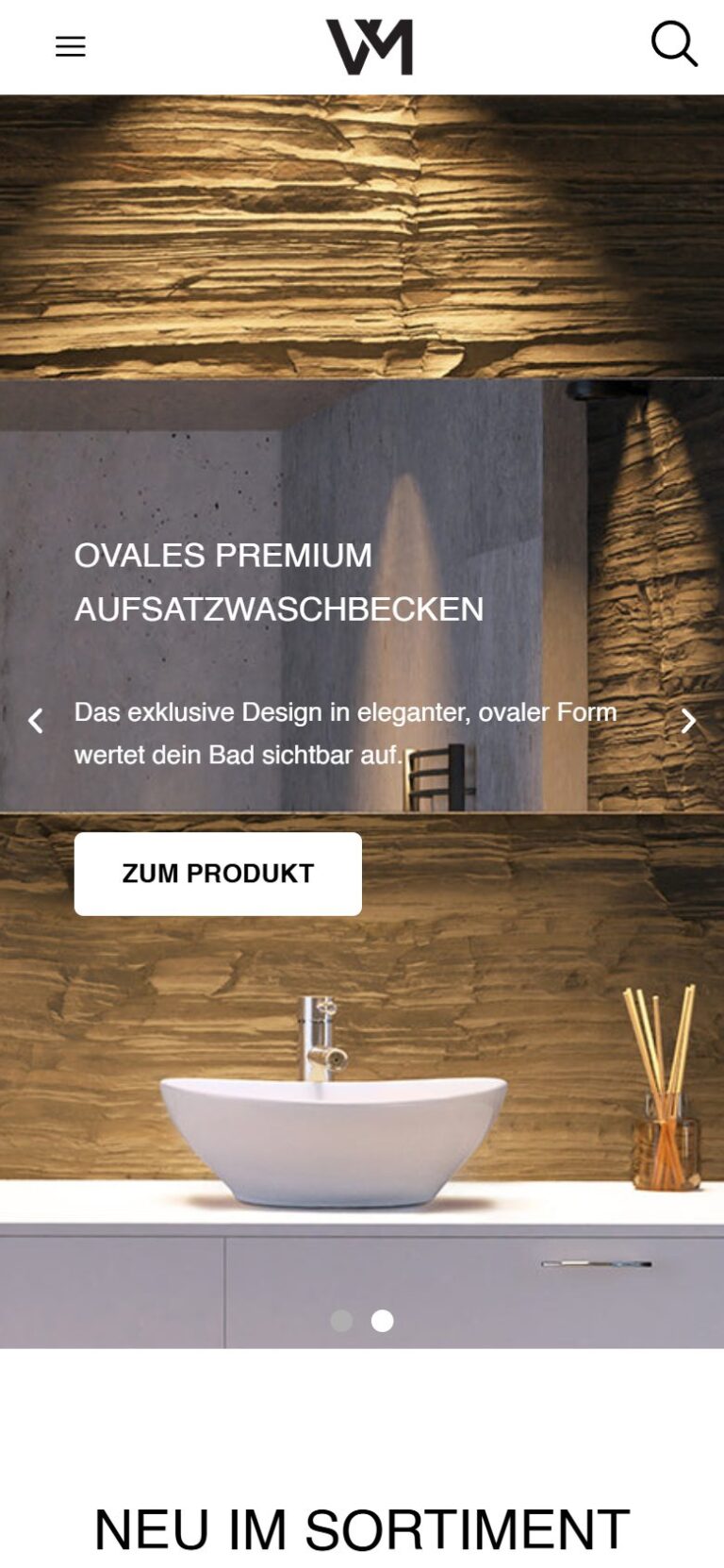 Website VMbathrooms - Ansicht Smartphone